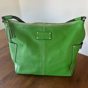 Kate Spade Bright Green Pebbled Leather Shoulder Bag with Tassel